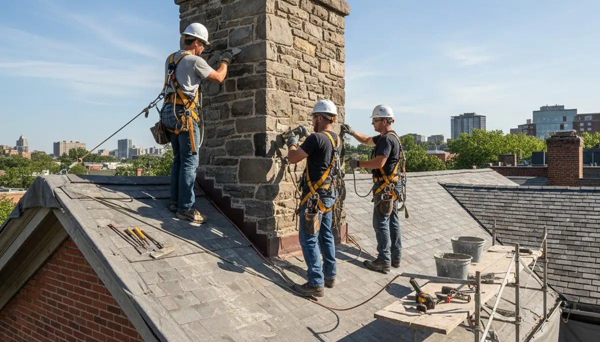 Cleveland, OH chimney repair for brick mortar cracks and flashing on a residential home