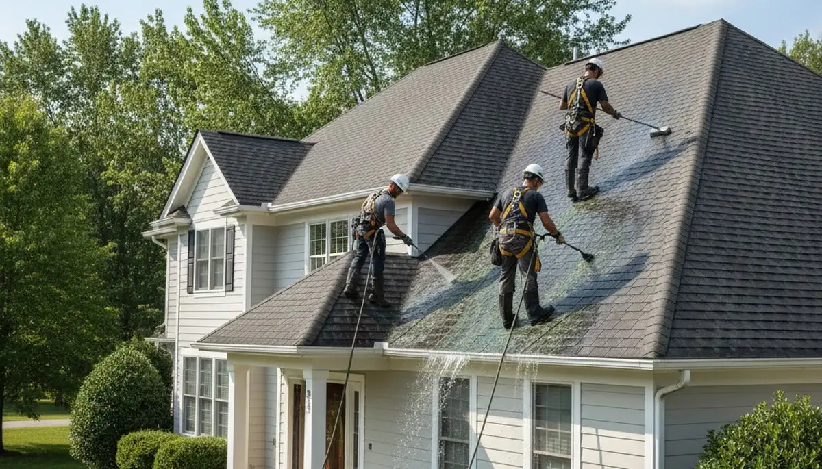 Professional roof cleaning in Cleveland, OH removing algae and grime for a cleaner, longer-lasting roof