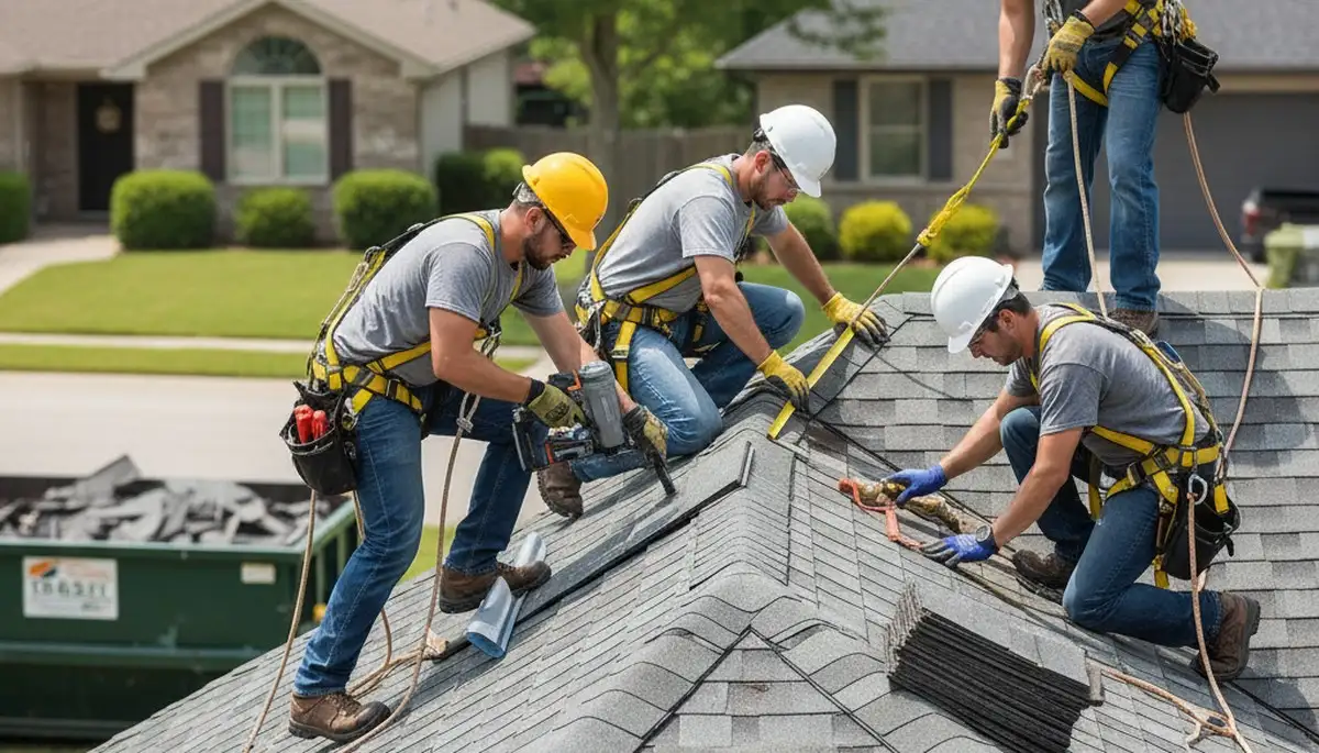 Cleveland, OH roofing repair crew fixing storm damage on a residential roof